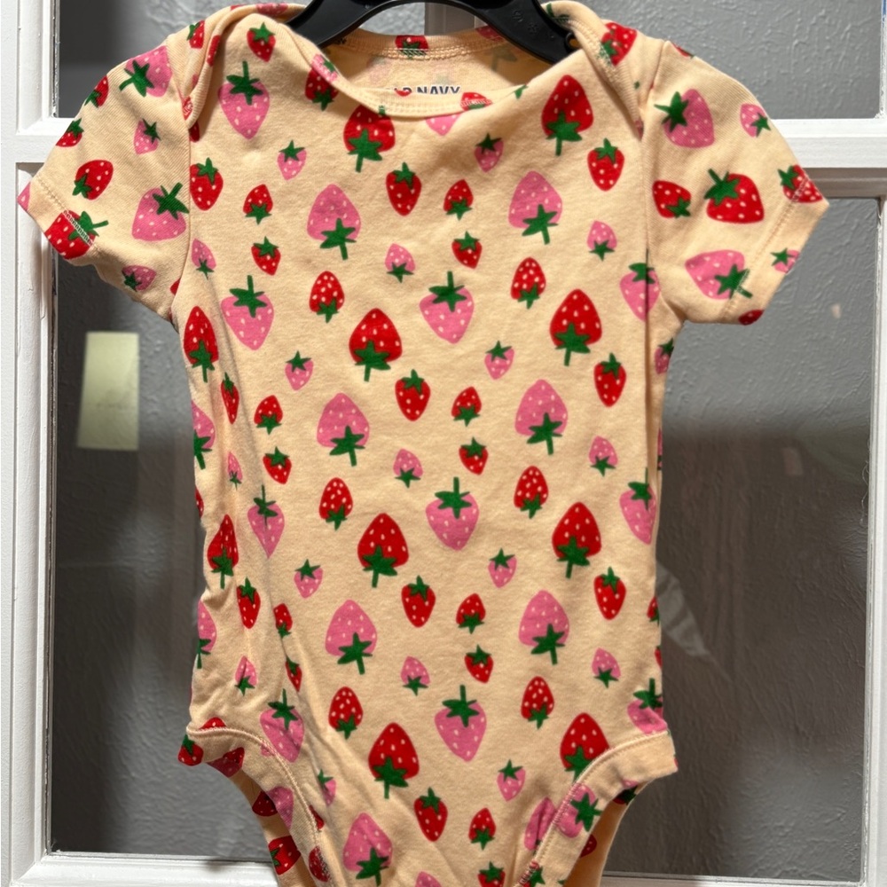 Old Navy Strawberry Print Bodysuit - Cream and Red